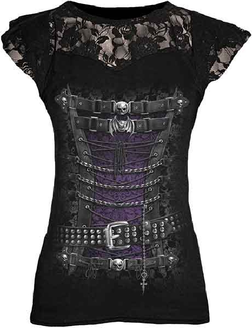 Reduziert - Spiral Ärmeltop mit Netzapplikation - Waisted Corset, Größe 2XL